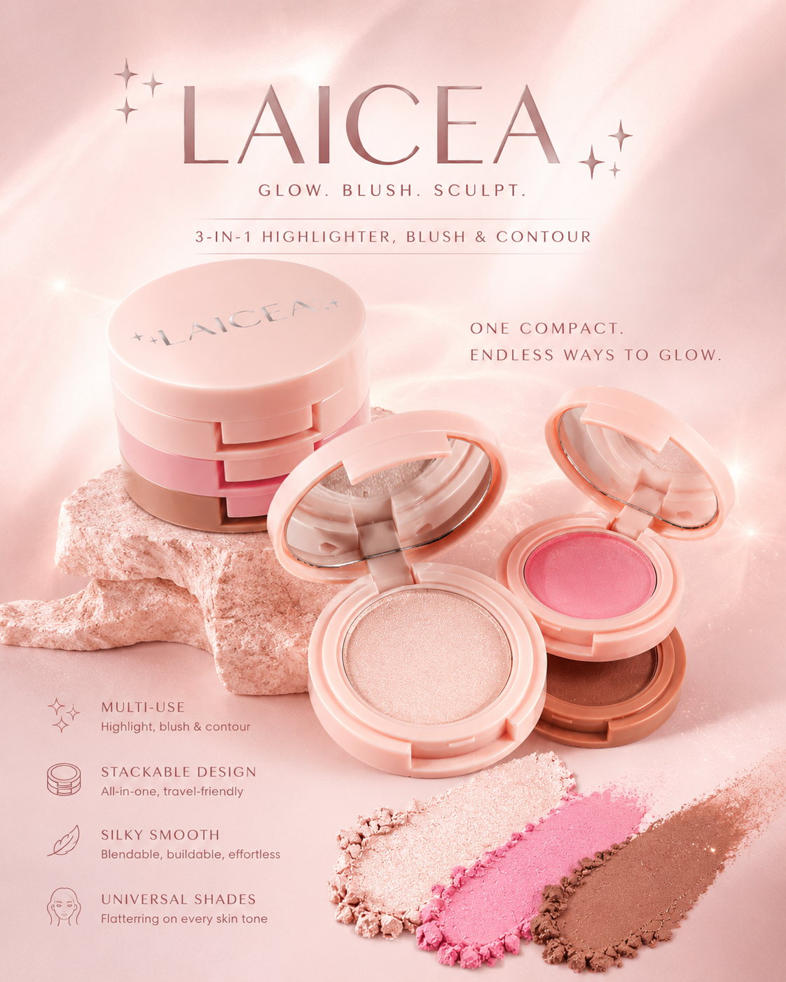 LAICEA 3 in 1 Matte Highlighter Contour Palette